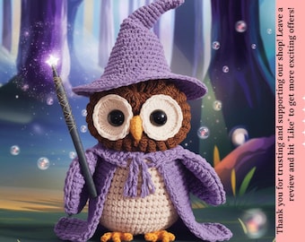Haakpatroon amigurumi-uil tovenaar: mini magisch dier (pdf-boek)