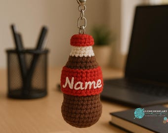 Schema portachiavi a forma di bottiglia di Coca-Cola all'uncinetto: tutorial amigurumi (download digitale PDF)