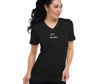 Ja Bendito! GEBORDUURD SHIRT MET V-hals met korte mouwen - gratis verzending!