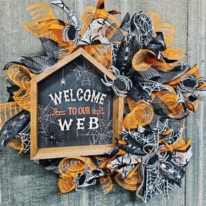 Welkom bij onze web-halloweenkrans met spinnen