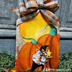 Primitive Crow with Pumpkin Cutting Board Hand Painted Fall Decoration