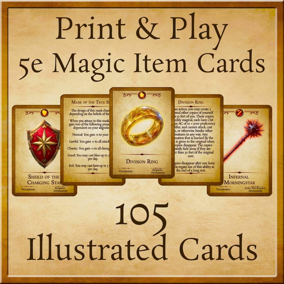 Dnd 5e 105 Magic Item Cards Printandplay Cards Quarion's