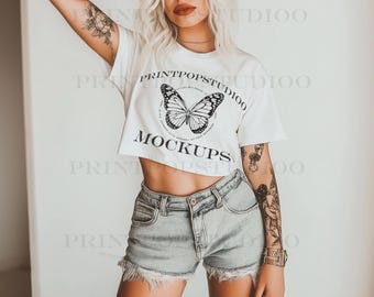 White Champion Cropped Tee Mockup | Champion T453W Crop Top Mockup | White Champion Crop Top Mock Up | Champion Cropped Tshirt Mock Up White