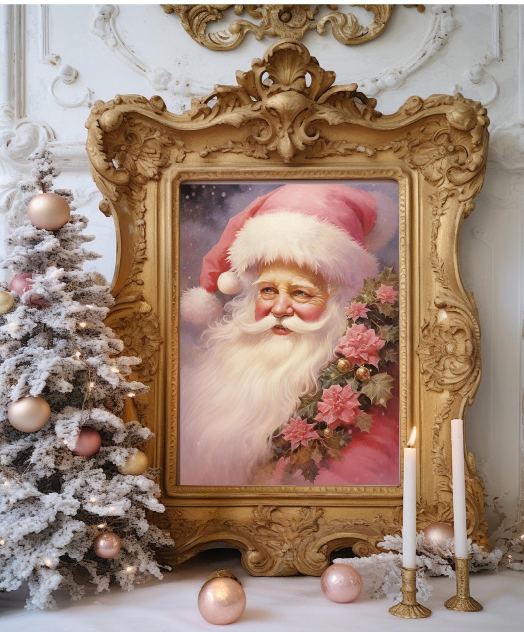 Vintage Shabby Pink Santa Roses Art Digital Download - Etsy