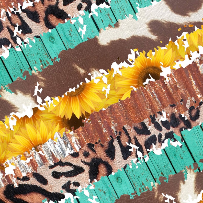 Western Cowhide Leopard Sunflowers Background Backsplash | Etsy