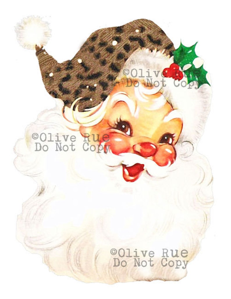 Download Vintage Santa Face with Leopard Cheetah Hat PNG Instant | Etsy