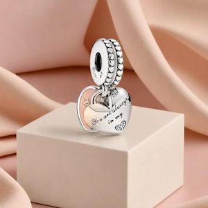 Mother & Daughter Hearts Dangle Charm Perfect for Bracelets, Symbolizing Love Elegant Personalization Customized Silver Charms Gift For Mum