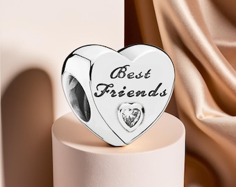 Freundschaft Herz Charm Trending Sterling Silber Schmuck Minimalistische Strass Charms für Frauen