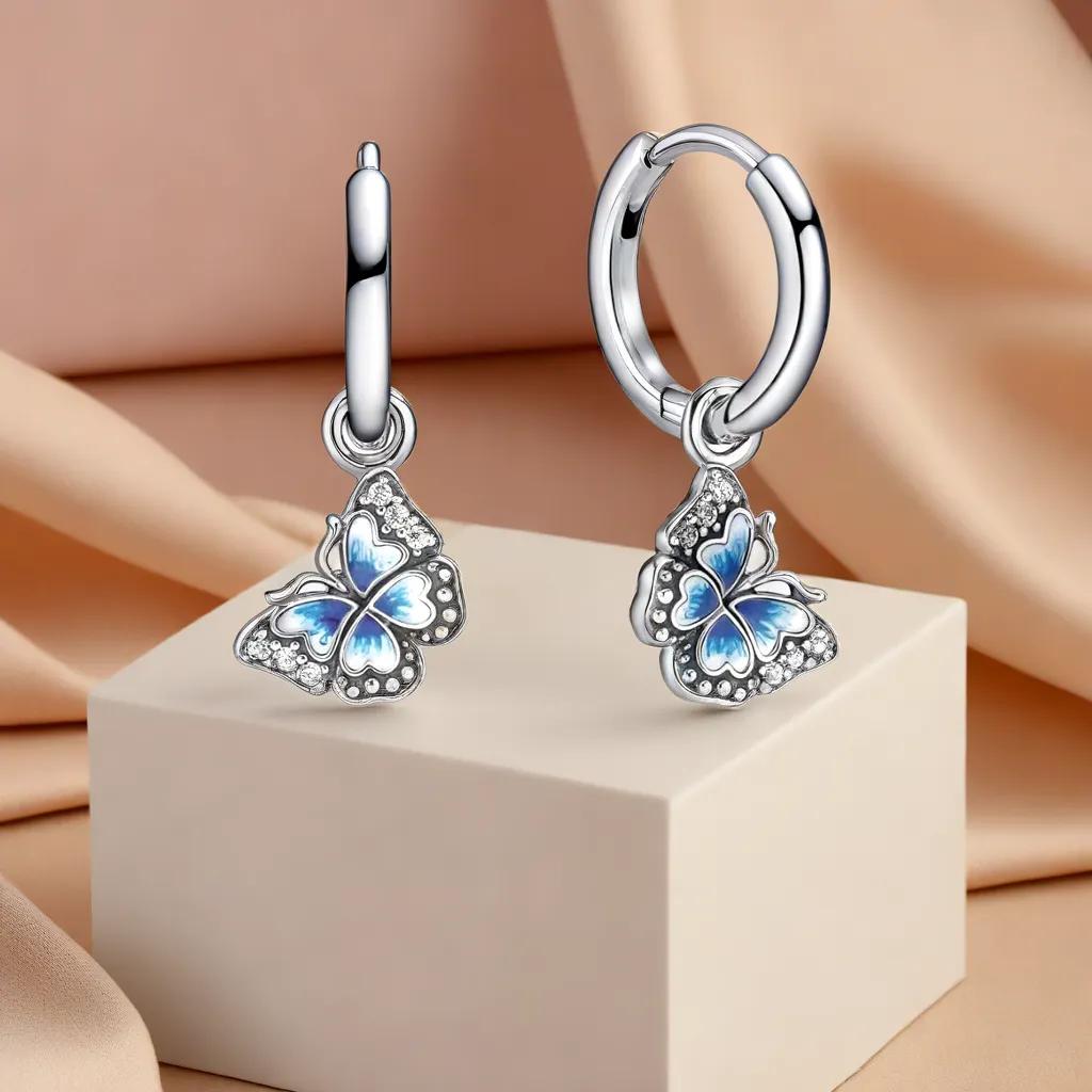 Piccoli orecchini pendenti a forma di farfalla in argento sterling con marchio 925 senza nichel - Italia