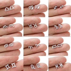 12 Constellation Symbol Stud Earrings, Silver Zodiac Studs, Astrology & Horoscope Inspired, Elegant Stainless Steel Zodiac Women Jewellery