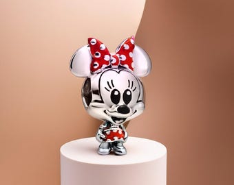 Minnie Maus Gepunktete Kleid & Bogen Charme Entzückende Kindheit Charakter Silber Perlen für Tochter Perfekte Geschenk