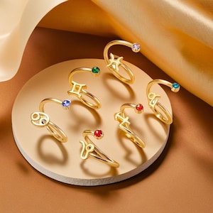 Bague Zircon Constellation des Douze | Bague ajustable avec astrologie du zodiaque à la mode | Cadeau minimaliste significatif pour elle, bague au quotidien