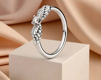 Silver Angel Wings Ring Geometric Delicacy Handcrafted Women Jewellery Free Gift Pouch Included Meaningful Gift For Her
