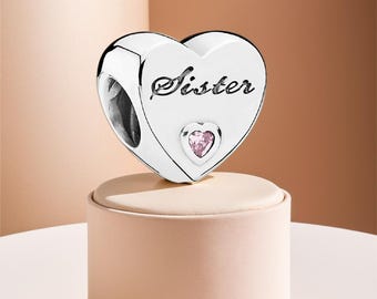 Schwester Herz Charme Rosa Schwesternschaft Trending Silber Familie Charms Einzigartige Geschenke für Schwestern, Express Liebe mit niedlichen Anhänger und Charm Beads