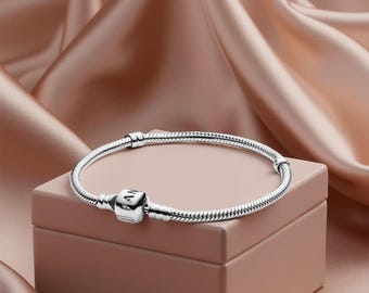 Sterling Silber Schlangenkette Charm Armband, Barrel Verschluss