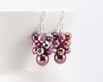 Mauve Beaded Earrings, Dusty Rose Dangles, Pink Glass Pearl Jewelry (Choose your hook style)