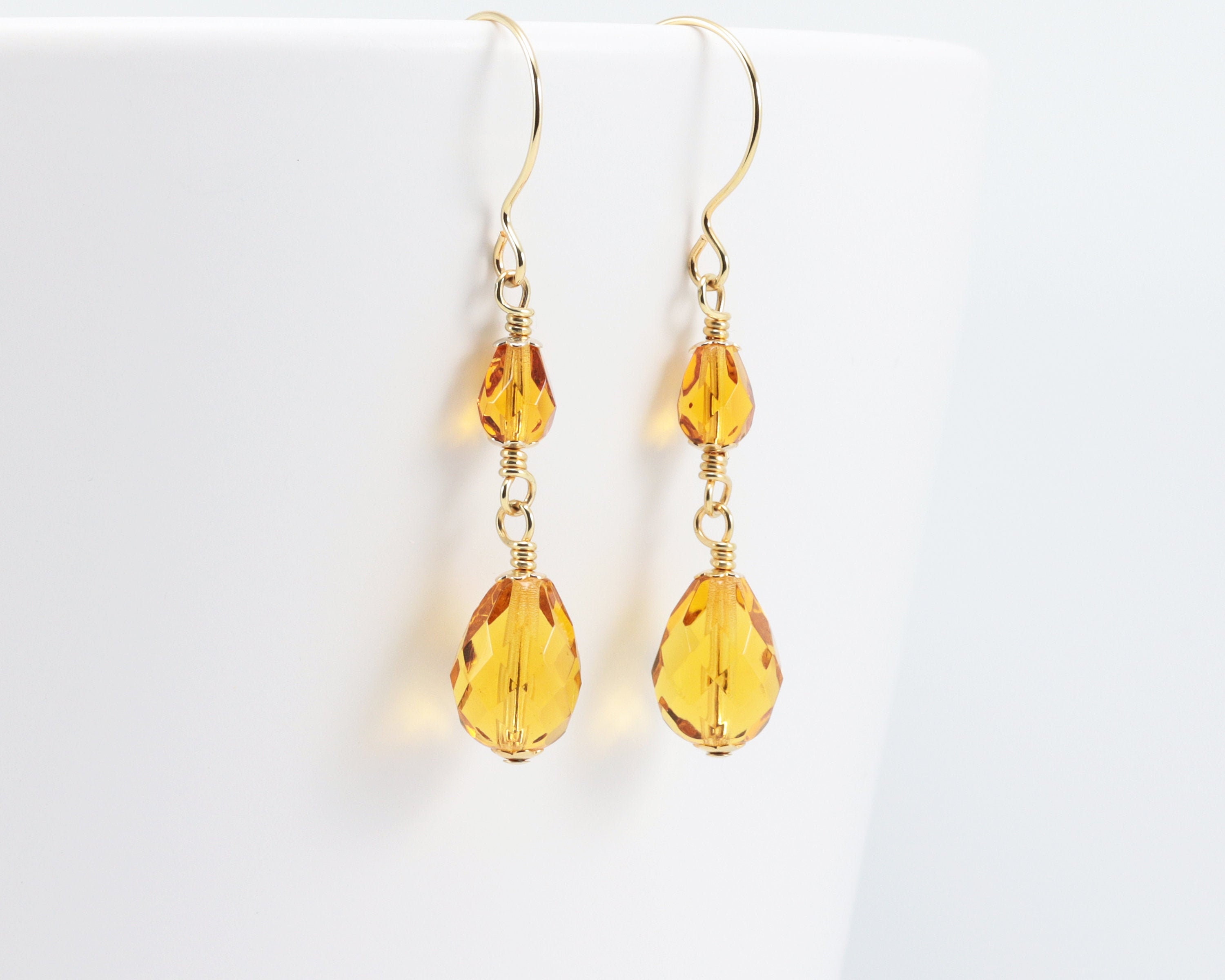 Golden Yellow Drop Earrings topaz Faceted Glass - Etsy UK