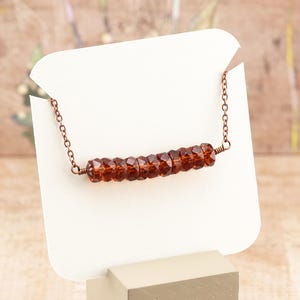 Rusty Brown Bead Bar Necklace, Dark &#39;Topaz&#39; Color Faceted Glass Pendant Necklace, Layering Piece, Autumn and Fall Fashion Jewelry