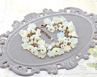 Pastel Yellow Cluster Bracelet, Light Jonquil Chunky Beaded Floral Bracelet, made with Czech Glass, Spring Fashion Jewelry
