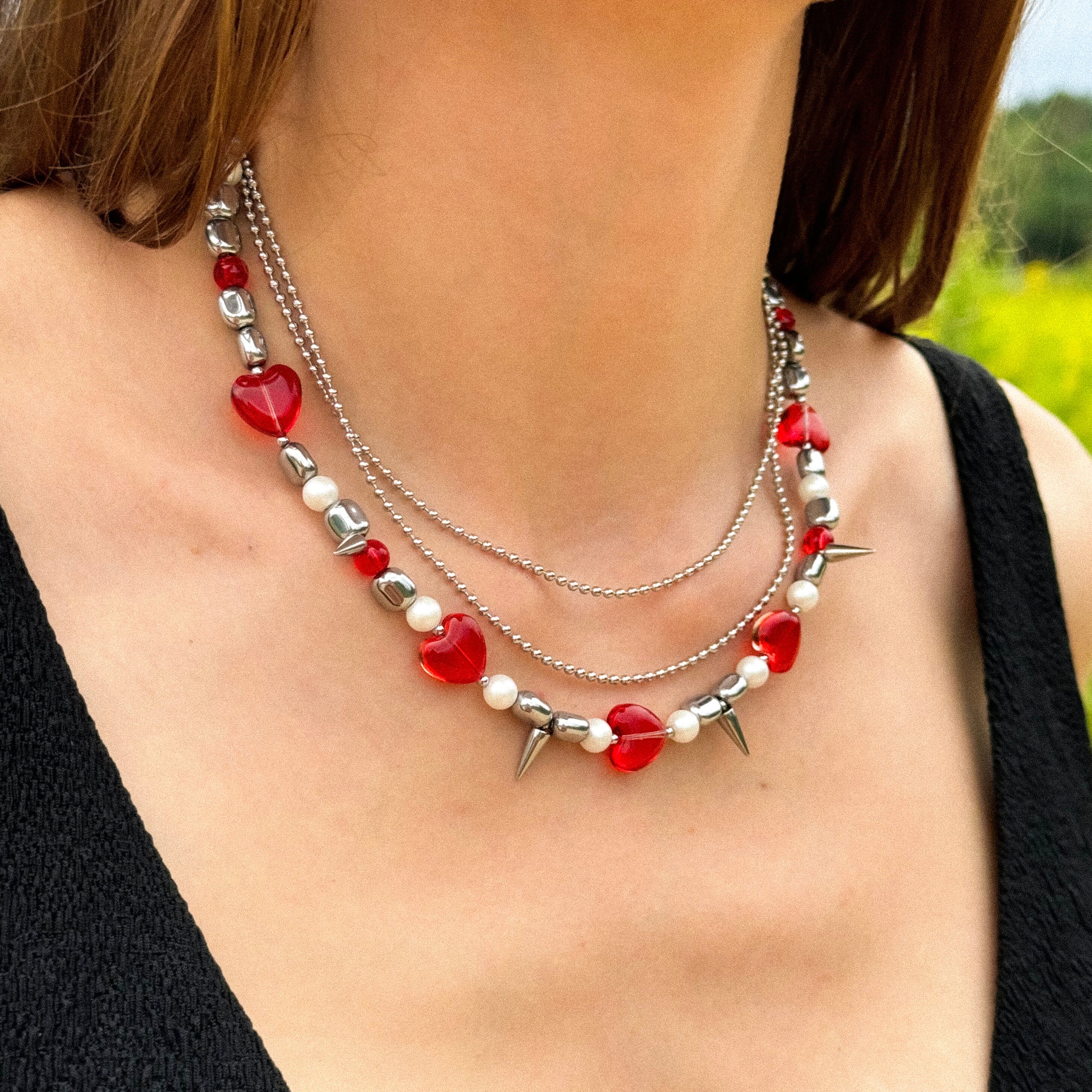 y2k ハートチェーンネックレス ユニセックス y2k ハートチェーン