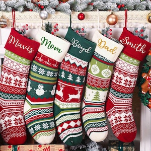 Embroidered Wool Christmas Stocking, Personalized Knit Family Stocking
