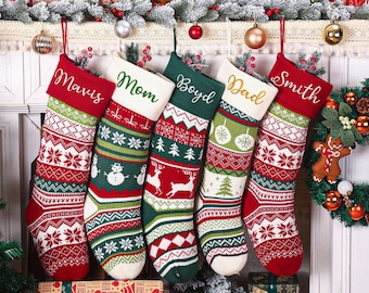 2026 Embroidered Christmas Stocking, Personalized Wool Stocking, Custom Name Family Stocking, Rustic Xmas Fireplace Decor, Holiday Gift