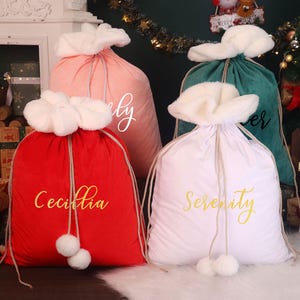 Xmas Gift Bag,Christmas Stocking Sack,2025 Santa Sack,Santa Bag With Name,Holiday Gift Bags,Gift For Kids,Custom Large Velvet Santa Sack