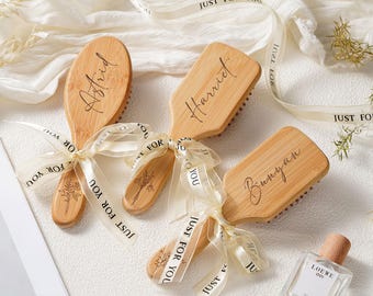 Pettine per capelli in bambù per damigelle d'onore personalizzato, regalo di nozze inciso