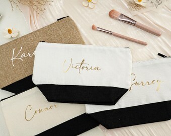 Personalized Bridesmaid Cosmetic Bag: Custom Cotton Canvas Makeup Bag