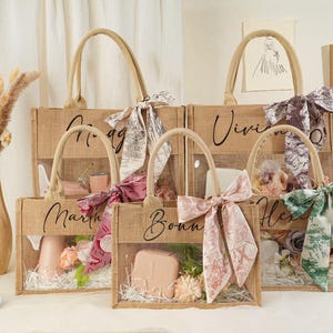 Personalized Burlap Bridesmaid Tote Bag with Scarf