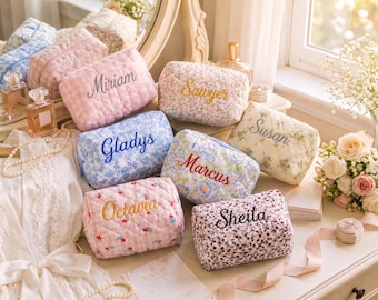 Personalized Embroidered Makeup Bag, Custom Name Cosmetic Pouch, Bridesmaid Gift, Travel Toiletry Bag, Monogram Makeup Bag for Her