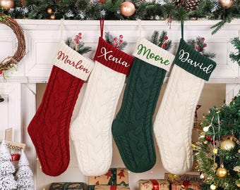 Personalized Knitted Christmas Stocking: Embroidered Family Name