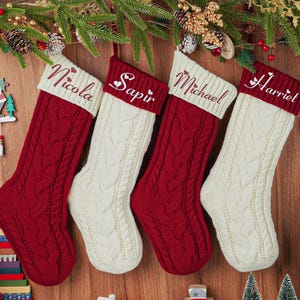 Personalized Knitted Christmas Stocking: Embroidered Family Name, Acrylic Fiber