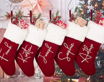 Red Plush Christmas Stocking,Personalized Christmas Stockings,Custom Name Christmas Stocking,Christmas Gift,2024 Family Stockings,Decor Gift
