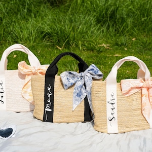 Sac de plage personnalisé, sac fourre-tout en toile de jute, sacs de paille personnalisés, sac de douche nuptiale, cadeau de mariage, sac de plage EVJF, proposition de demoiselle d'honneur