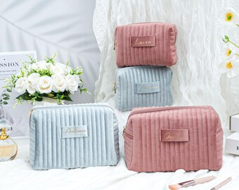 Personalized Velvet Cosmetic Bag, Bridesmaid Wedding Gift