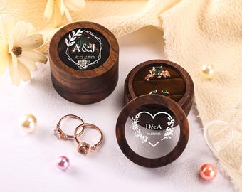 Personalized Engraved Walnut Wood Ring Box: Wedding Proposal, Acrylic Cover