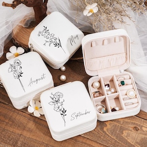 Personalized Travel Jewelry Box, Engraved Floral Bridesmaid Gift