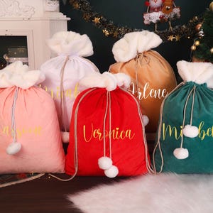2025 Santa Sack,Xmas Gift Bag,Christmas Stocking Sack,Santa Bag With Name,Holiday Gift Bags,Gift For Kids,Custom Large Velvet Santa Sack