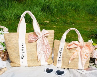 Bolso de playa de paja personalizado, bolso de despedida de soltera con nombre personalizado, bolso de regalo para damas de honor