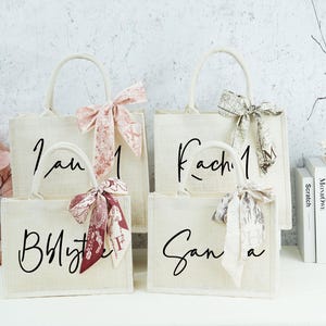 Personalized Burlap Tote Bag with Name Scarf: Bridesmaid Proposal Gift
