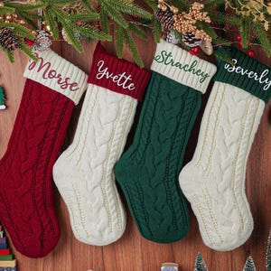 Personalized Knitted Christmas Stocking: Embroidered Family Name