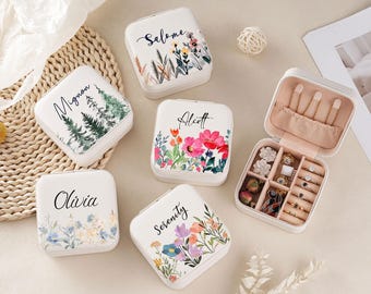 Personalized Travel Jewelry Box, Custom Bridesmaid Gift, Floral Organizer