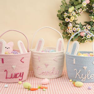 Easter Egg Hunt Basket,Easter Bunny Baskets For kid,Bunny Ear Rope Basket,Personalized Easter Basket,Easter Bucket,Rope Cotton Gift Basket