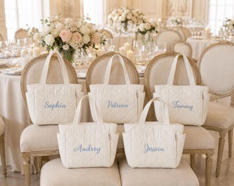 Personalized Quilted Tote Bag with Name, Custom Embroidered Bridesmaid Gift, Bachelorette Party Favor, Wedding Tote, Wedding Tote