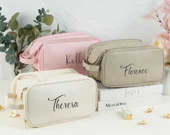Personalized Vegan Leather Makeup Bag, Embroidered Bridesmaid Gift