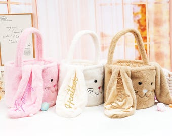 Personalized Plush Easter Basket: Embroidered Bunny Bag, Custom Name