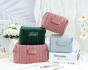 Personalized Velvet Cosmetic Bag, Bridesmaid Wedding Gift