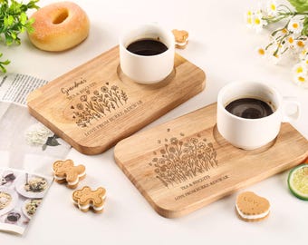 Gepersonaliseerde houten thee- en koekjesschaal voor moeder, moeder en oma - Moederdagcadeau