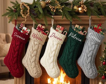 Personalized Knitted Christmas Stocking: Embroidered Family Name